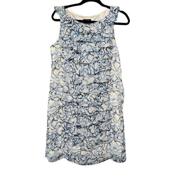 Adrianna Papell Ruffled Blue Floral Lightweight Sleeveless Dress size 12 - Picture 1 of 11